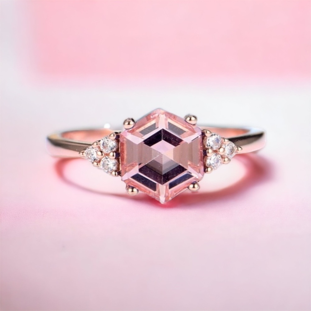 New Pale Peach Morganite Ring 14k Rose Gold Vermeil , Beryl , Gift Of Love